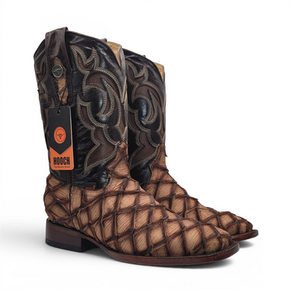 Mens Pirarucu Print Boot Orix – Nobuck Leather Square Toe Western Boot H52F1572