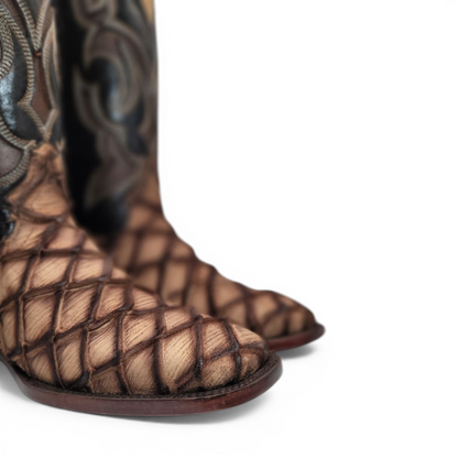 Mens Pirarucu Print Boot Orix – Nobuck Leather Square Toe Western Boot H52F1572