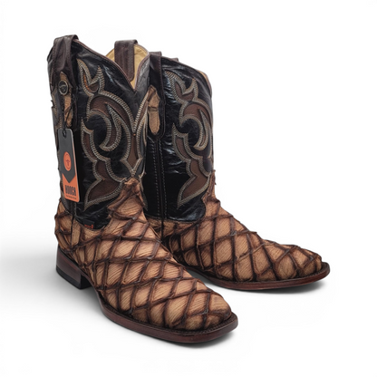 Mens Pirarucu Print Boot Orix – Nobuck Leather Square Toe Western Boot H52F1572