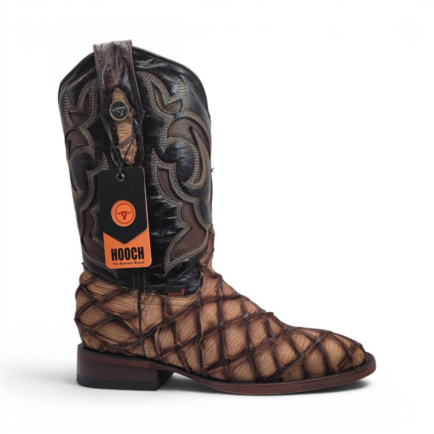 Mens Pirarucu Print Boot Orix – Nobuck Leather Square Toe Western Boot H52F1572