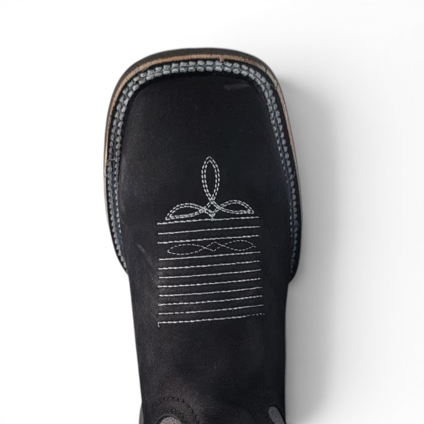 Mens Square Toe Boot Black Nobuck Leather – Rubber Sole Western Boot