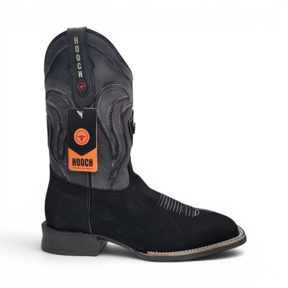 Mens Square Toe Boot Black Nobuck Leather – Rubber Sole Western Boot