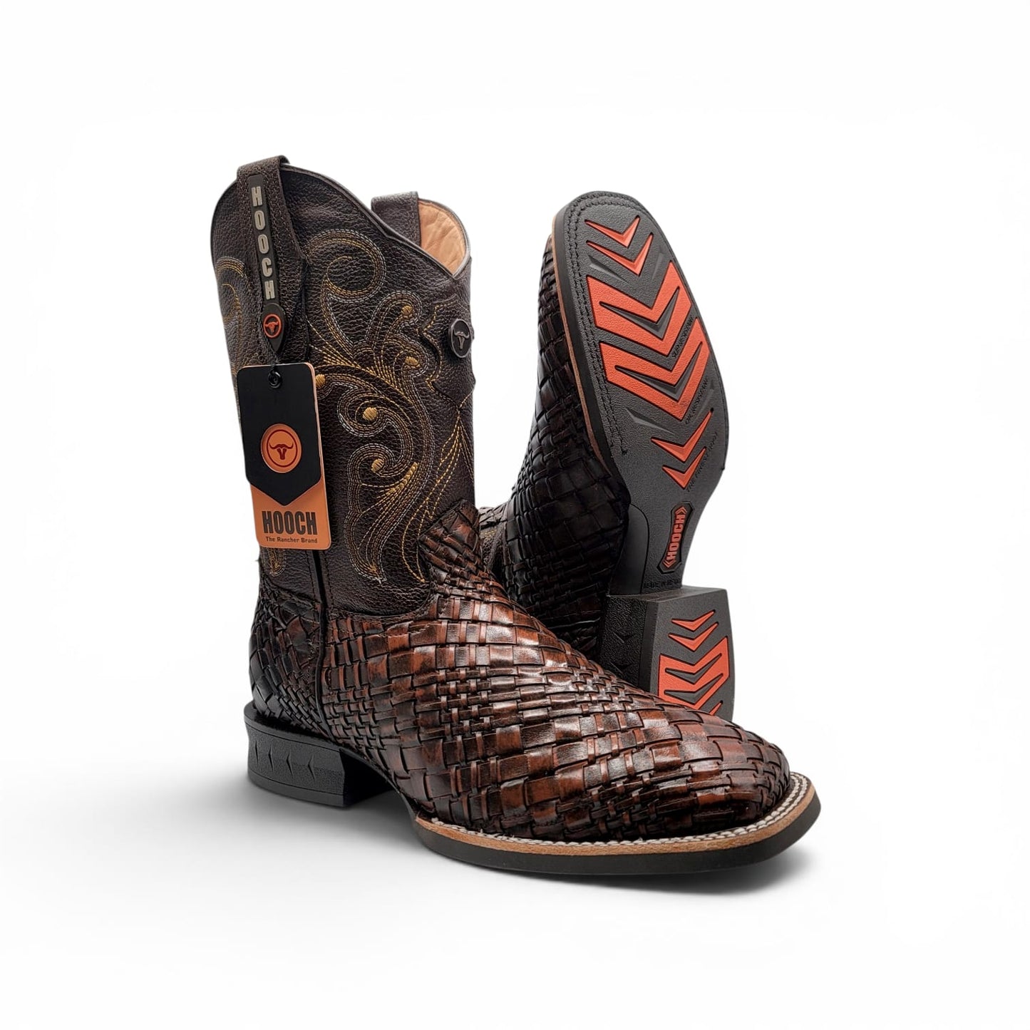 Mens Petatillo Square Toe Boot – Rubber Sole Genuine Leather Western Boot
