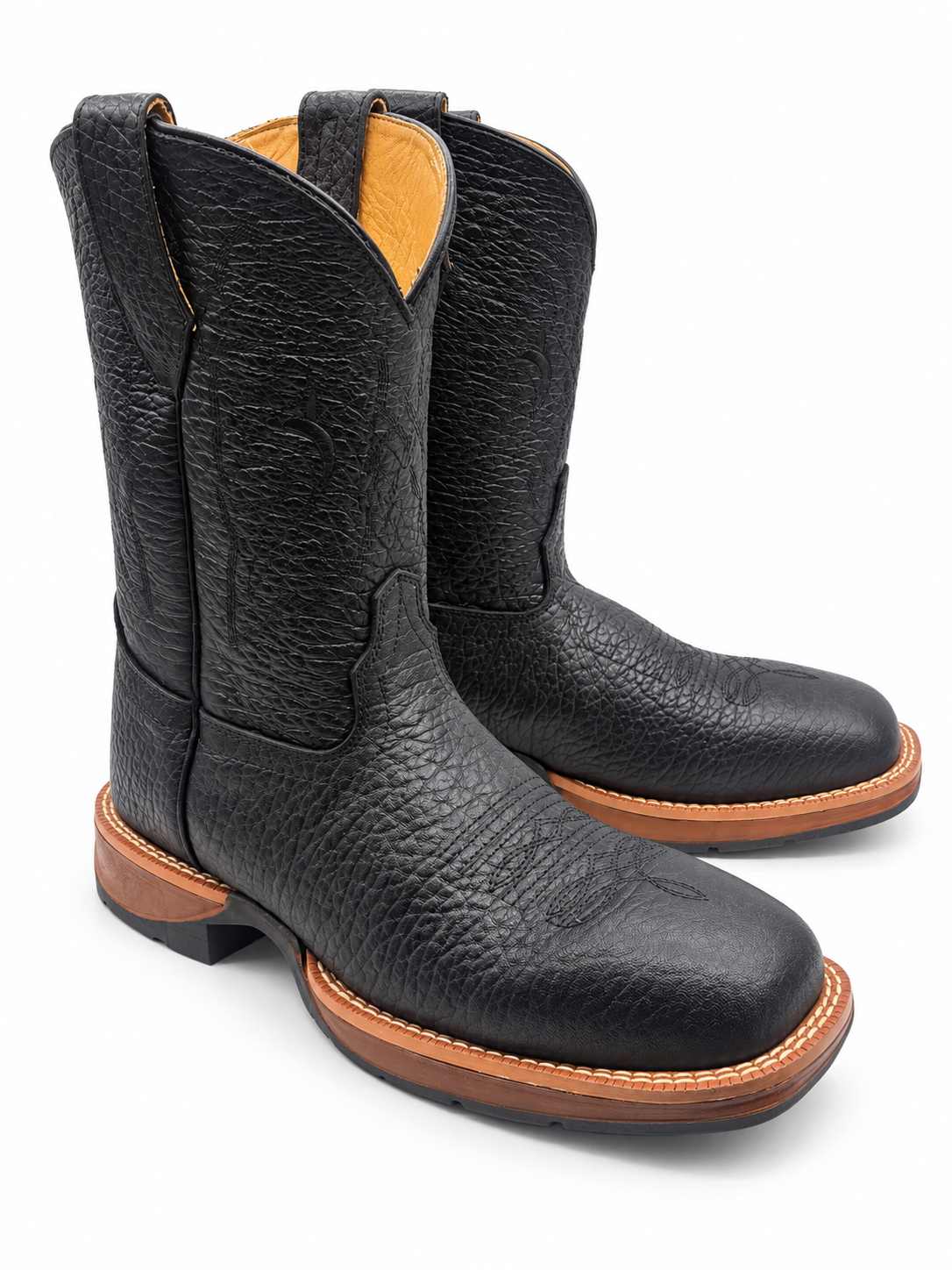 Hooch H52W0583 men's black bull shoulder square toe boots with rubber sole, view 1