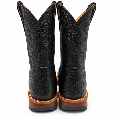 Hooch H52W0583 men's black bull shoulder square toe boots with rubber sole, view 3