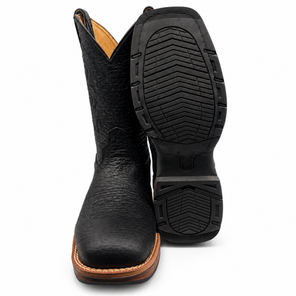 Hooch H52W0583 men's black bull shoulder square toe boots with rubber sole, view 4