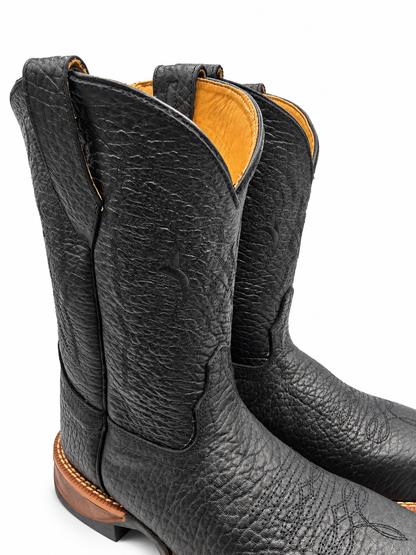 Hooch H52W0583 men's black bull shoulder square toe boots with rubber sole, view 5