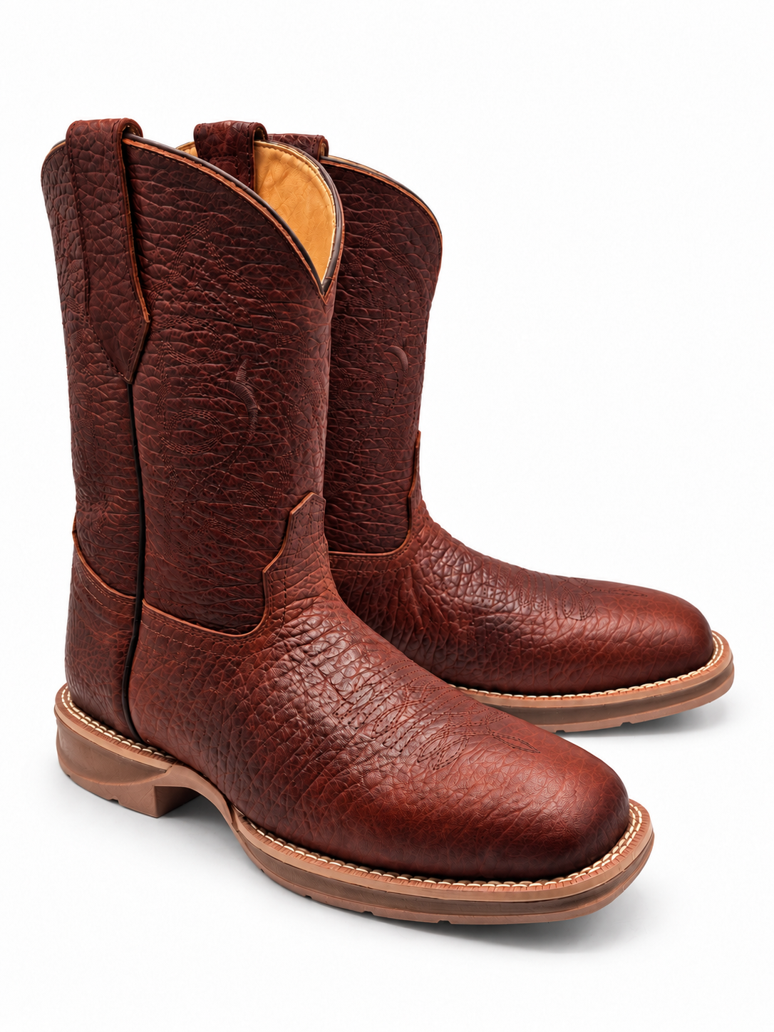 Hooch men's Shedron bull shoulder square toe boots, angled pair view