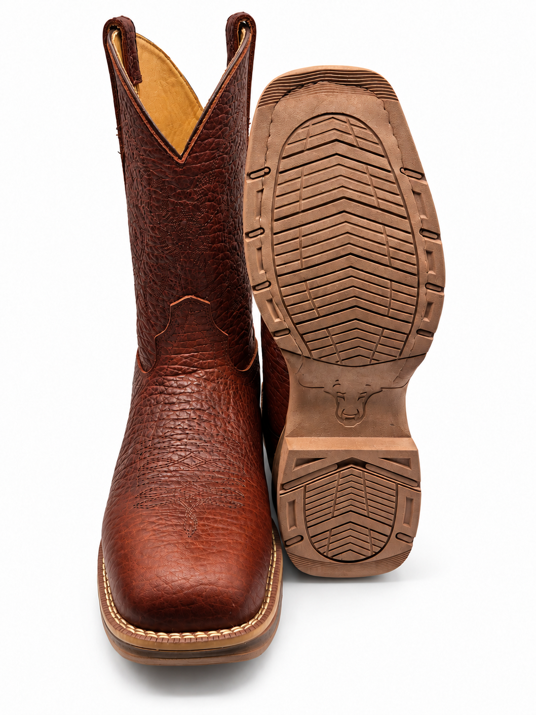 Hooch men's Shedron bull shoulder square toe boots, outsole view
