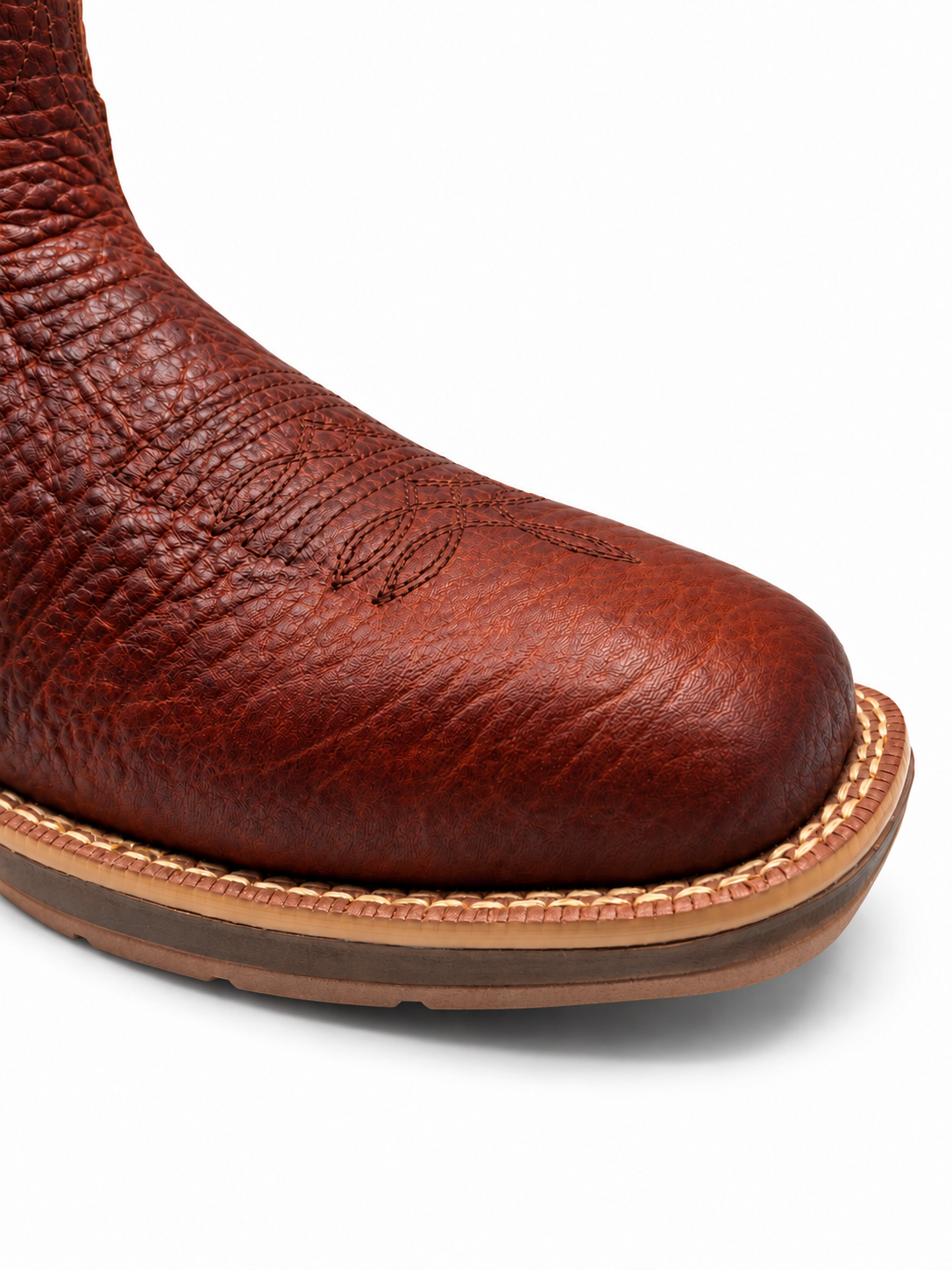 Hooch men's Shedron bull shoulder square toe boots, toe detail view