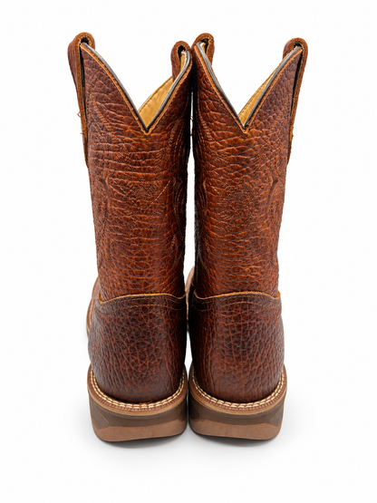 Hooch men's honey bull shoulder square toe boots — Rear pair view