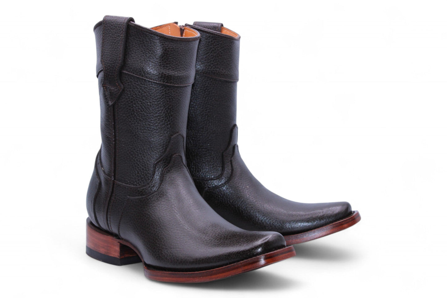 Men’s Chocolate Floter Leather Boots – Dubai Toe Cowboy Style w/ Zipper