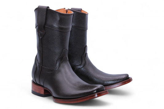 Men’s Chocolate Floter Leather Boots – Dubai Toe Cowboy Style w/ Zipper