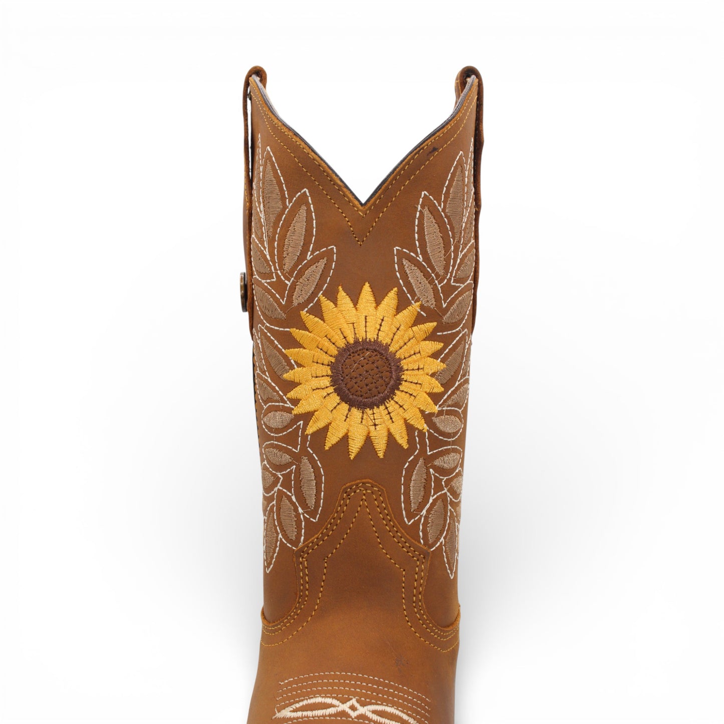 Womens Tan Western Boot with Sunflower Embroidery – Genuine Leather Square Toe H60131