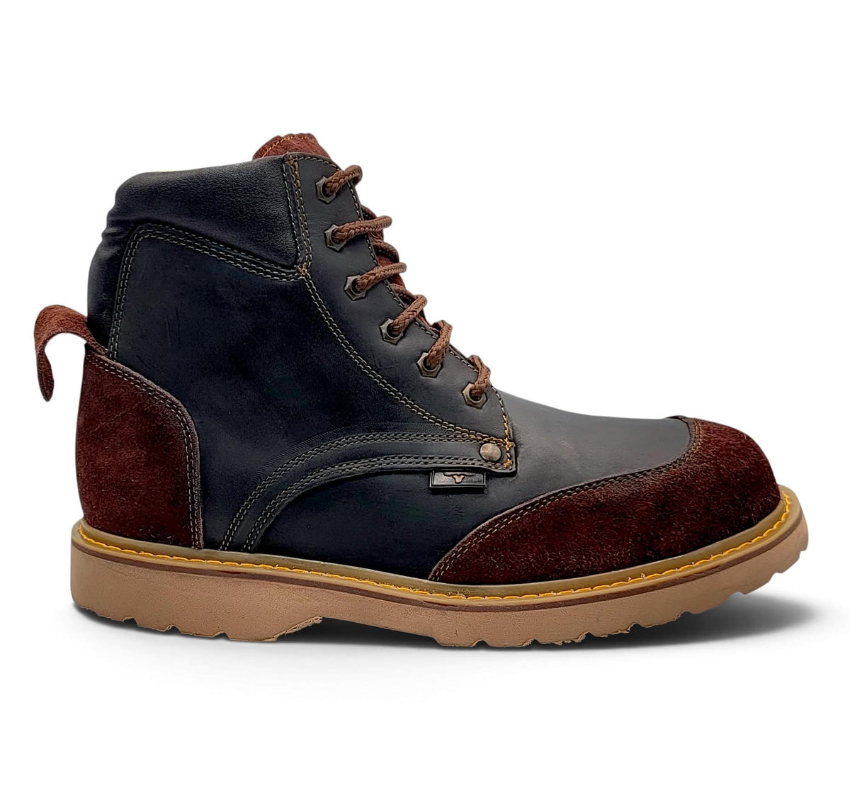 H60205 black and brown genuine leather work boot side profile