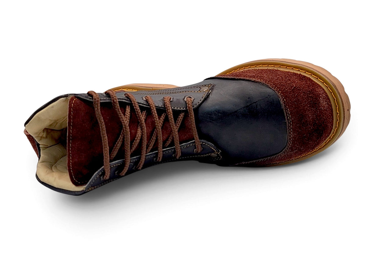 H60205 black and brown genuine leather work boot top view