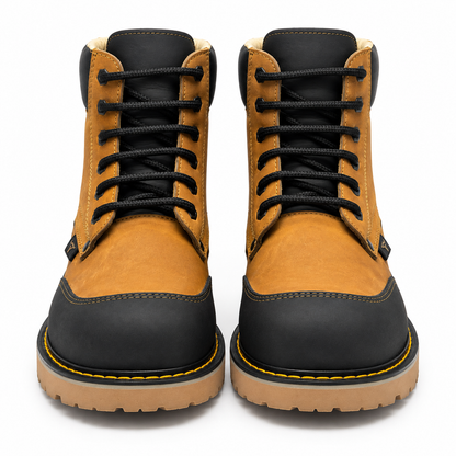 H60351 honey and black moc toe work boots front pair view