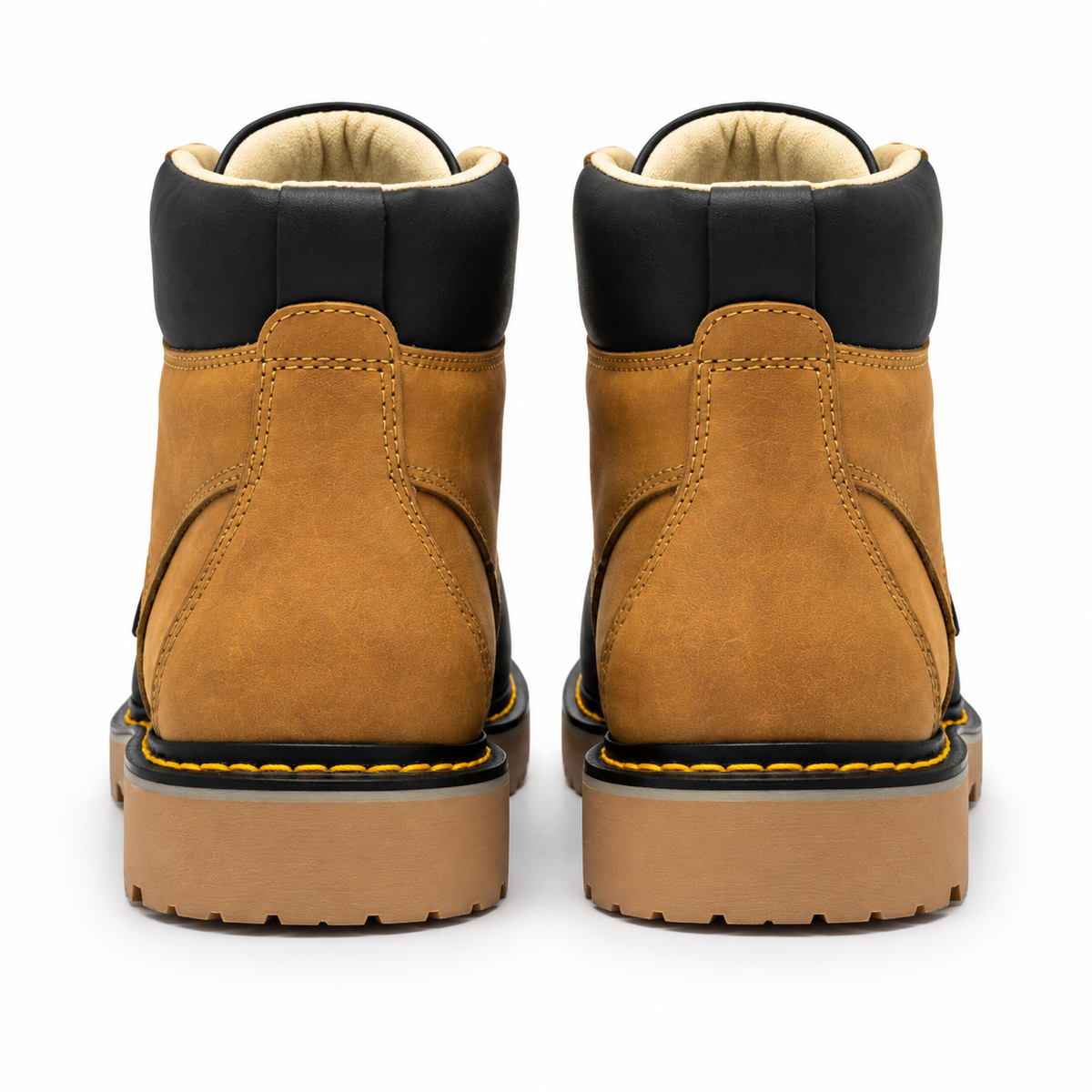 H60351 honey and black work boots rear pair view