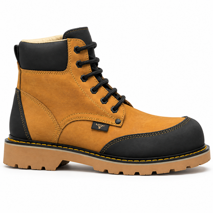 H60351 honey and black moc toe work boot side profile