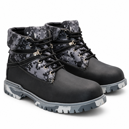 H70209 black and gray digital camo work boots pair view