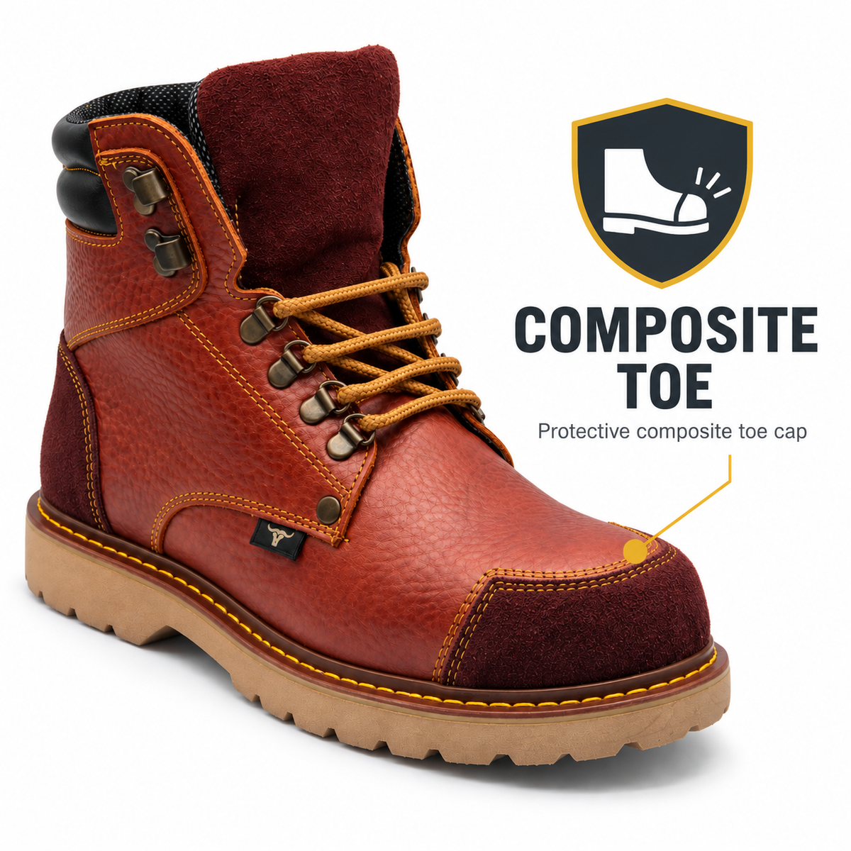 H70350 composite toe work boot infographic highlighting the protective composite toe cap