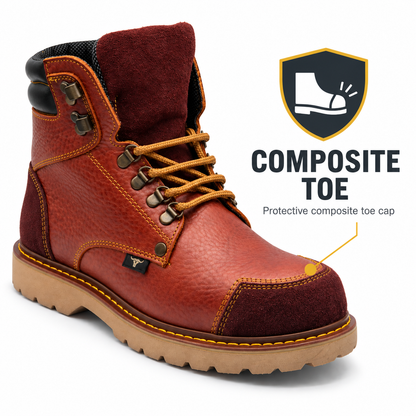 H70350 composite toe work boot infographic highlighting the protective composite toe cap