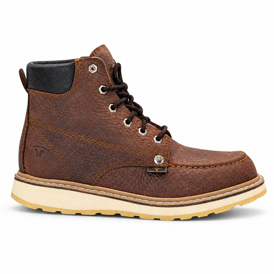 Mens 6” Moc Toe Work Boot Tan – Genuine Leather with Rubber Sole H80131