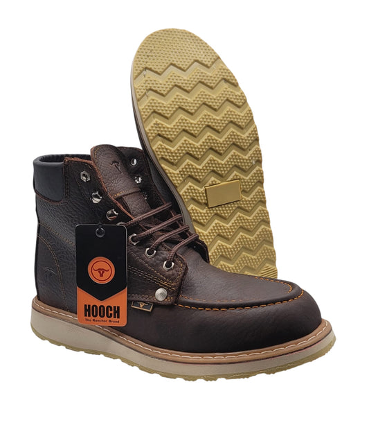 Mens Moc Toe Work Shoe Chocolate – Genuine Leather Soft Toe H80194