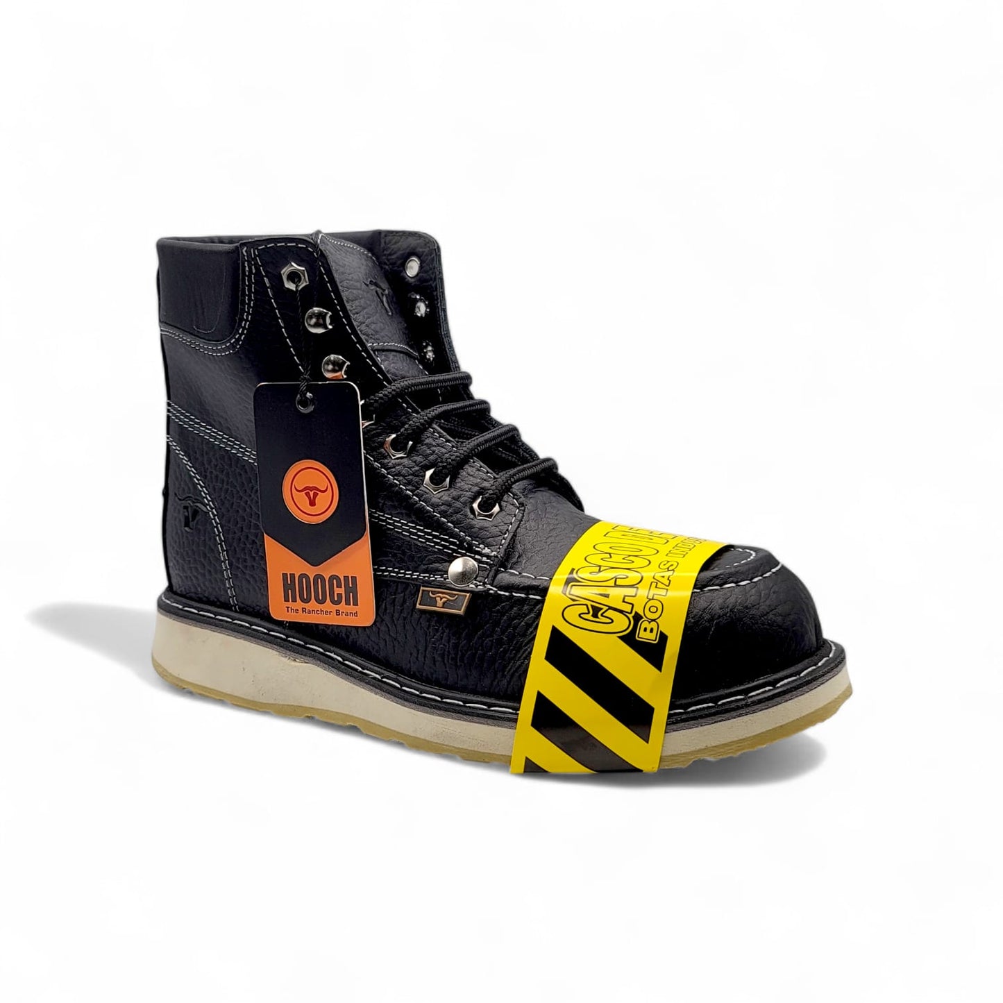 Mens Wide Square Toe Botin Black – Genuine Leather Rubber Sole Western Boot H801C05