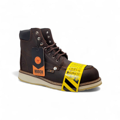 Mens Moc Toe Work Boot Composite Toe Chocolate – Genuine Leather Safety Shoe H801C94