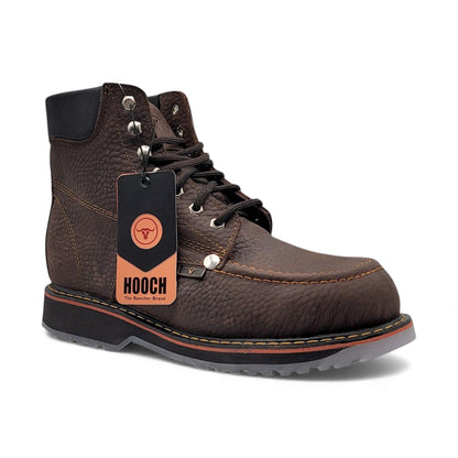 Mens 6” Moc Toe Work Boot Chocolate – Genuine Leather with Transparent Sole H801T94
