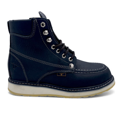 Men 6” Moc Toe Work Boot Black – Genuine Leather Durable Work Shoe H80105