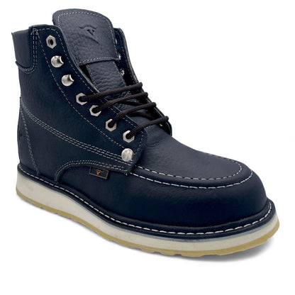 Men 6” Moc Toe Work Boot Black – Genuine Leather Durable Work Shoe H80105