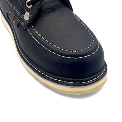 Men 6” Moc Toe Work Boot Black – Genuine Leather Durable Work Shoe H80105