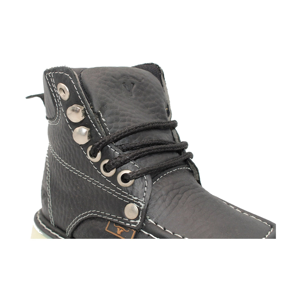 Kids Black Moc Toe Work Boot HBN80105 lacing detail