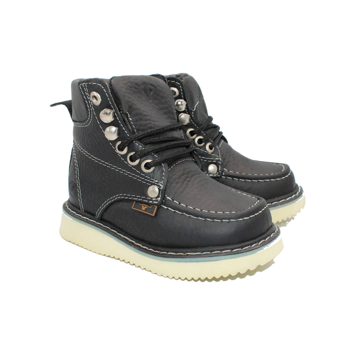 Kids Black Moc Toe Work Boots HBN80105 pair