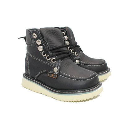 Kids Black Moc Toe Work Boots HBN80105 pair
