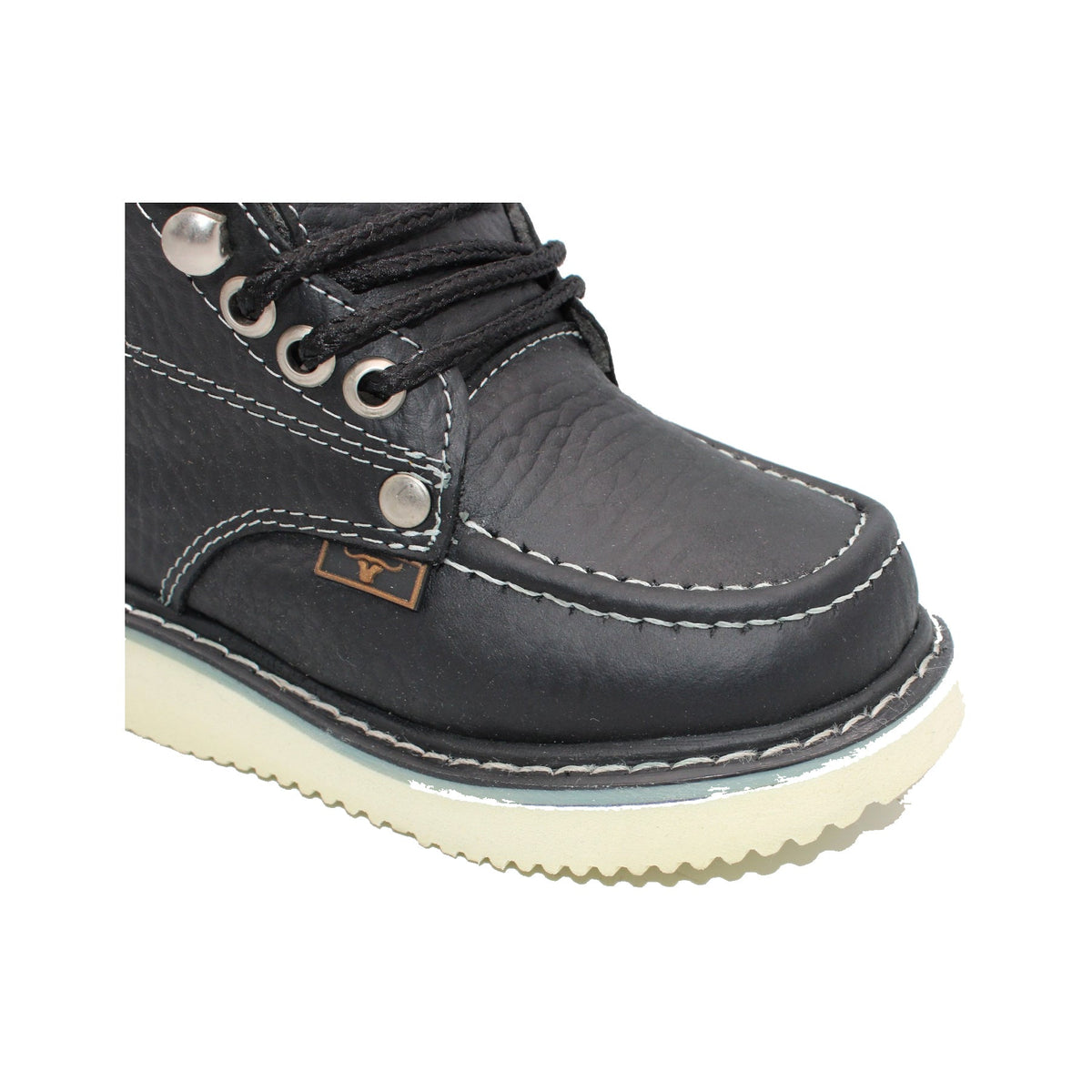 Kids Black Moc Toe Work Boot HBN80105 toe detail