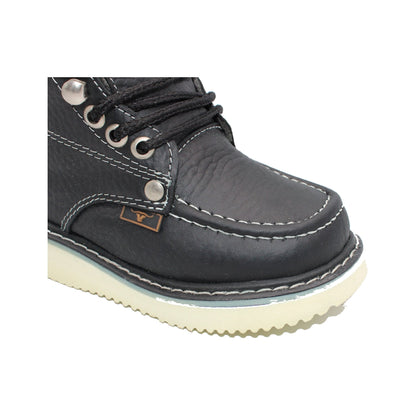 Kids Black Moc Toe Work Boot HBN80105 toe detail