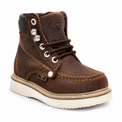Kids Brown Moc Toe Work Boot HBN80194 front angle