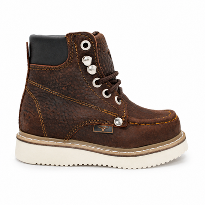 Kids Brown Moc Toe Work Boot HBN80194 side view