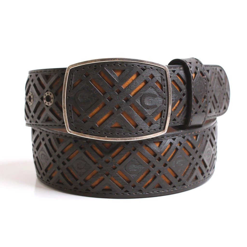 Men’s Western 2" Belt – Laser Cut Leather Design Pattern Cowboy Rodeo Style HC-104