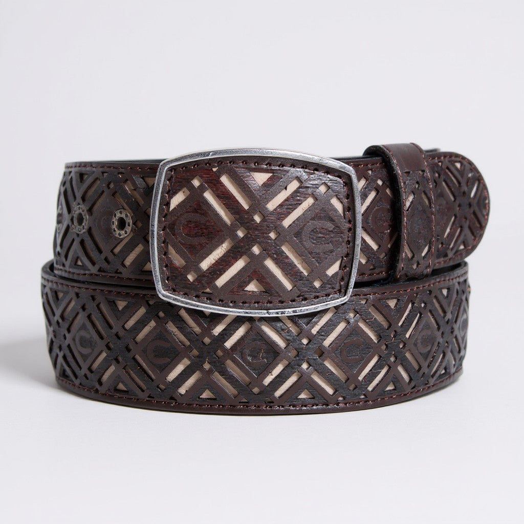 Men’s Western 2" Belt – Laser Cut Leather Design Pattern Cowboy Rodeo Style HC-105