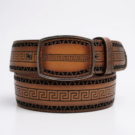 Men’s Western 2" Belt – Laser Cut Leather Design Pattern Cowboy Rodeo Style HC-107
