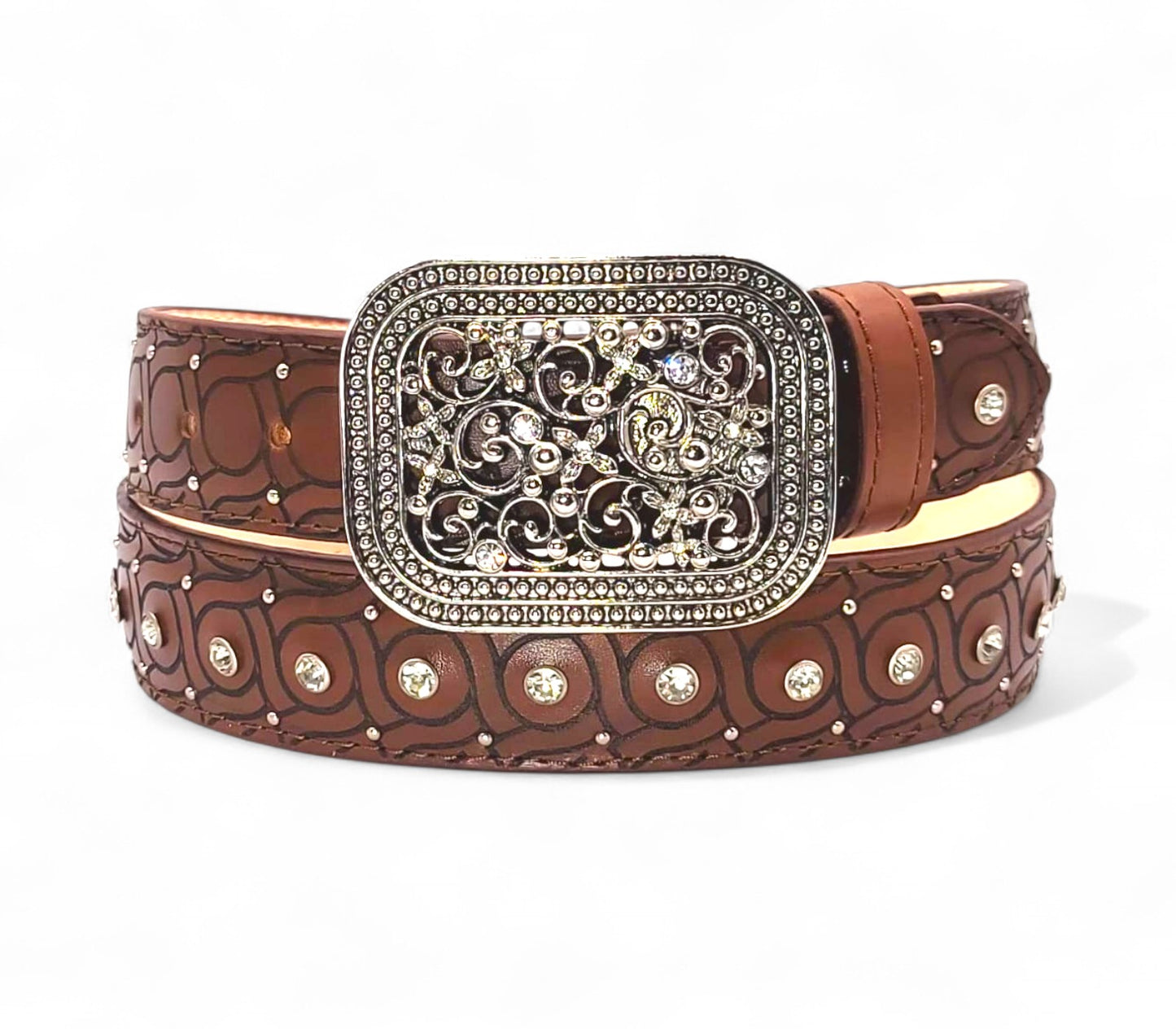 Women’s Western Belt with Rhinestones 1.5" Genuine Leather Cowgirl Style – HC-113