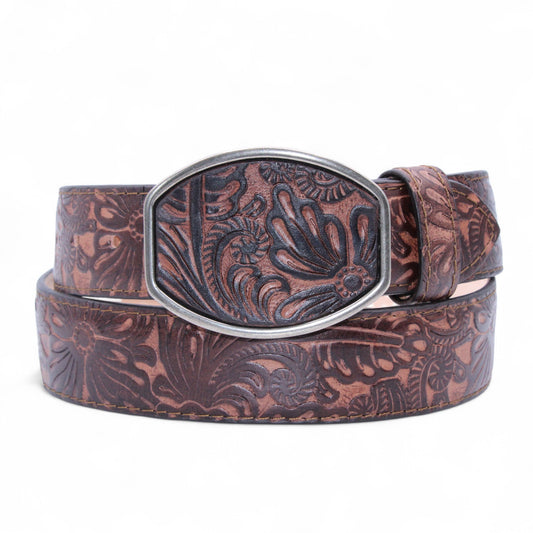 Men’s 2” Hand-Tooled Western Leather Belt Brown – Classic Cowboy Style HC-116