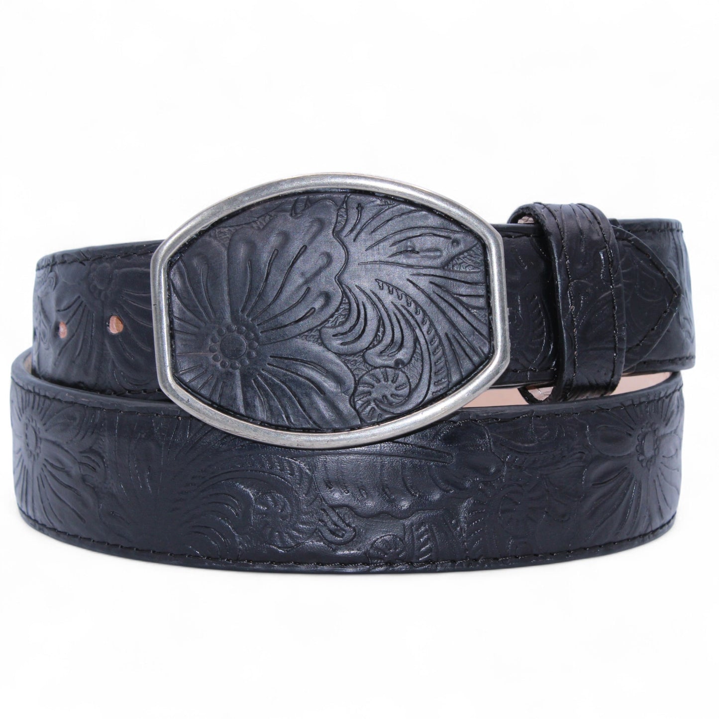 Men’s 2” Hand-Tooled Western Leather Belt Black – Classic Cowboy Style HC-117