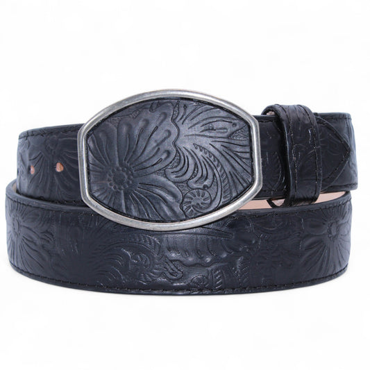 Men’s 2” Hand-Tooled Western Leather Belt Black – Classic Cowboy Style HC-117