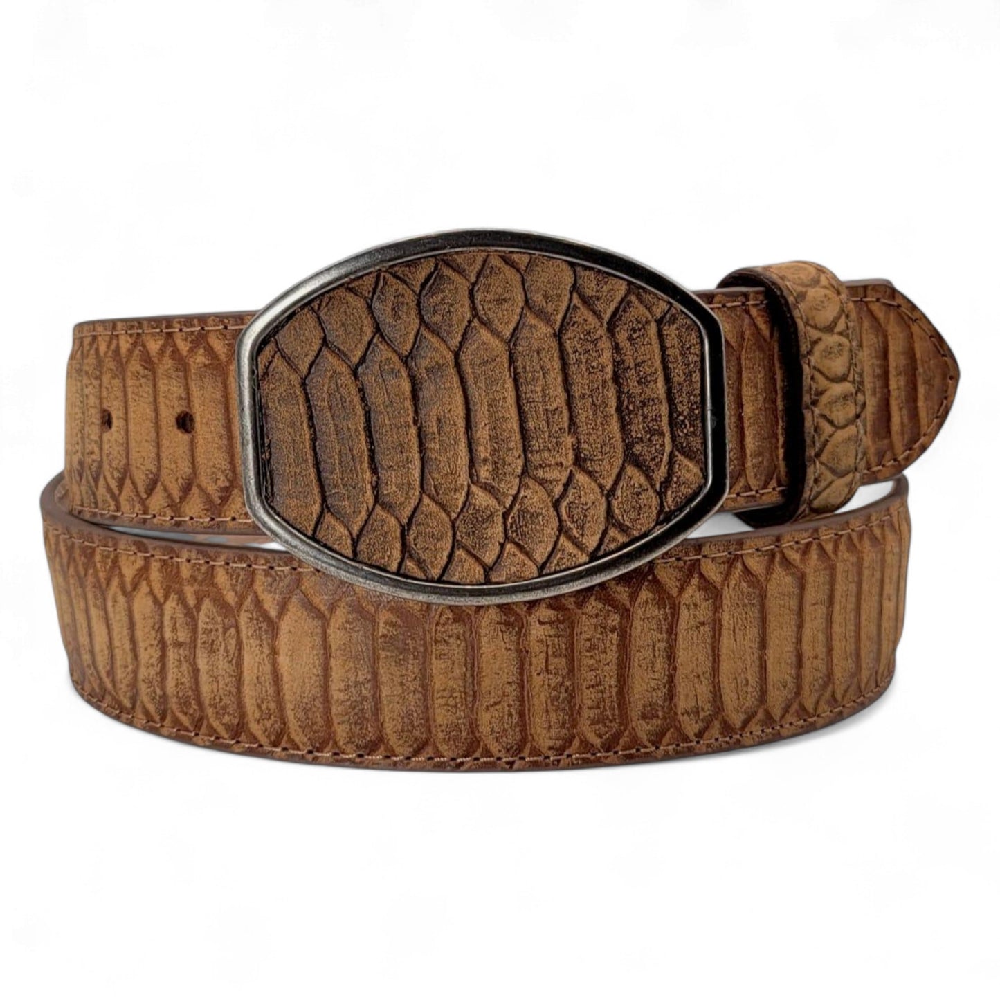 Men’s 2” Python Print Western Leather Belt Honey – Classic Cowboy Style HC-124
