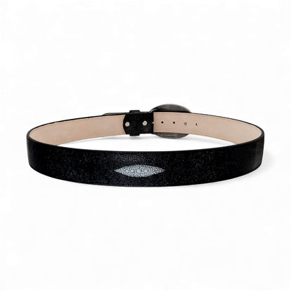 Mens Stingray Print Western Leather Belt Black Single Stone – Classic Cowboy Style HC-131